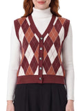 Allegra K Sweater Vest for Women's School Uniform Argyle Button Down Vest