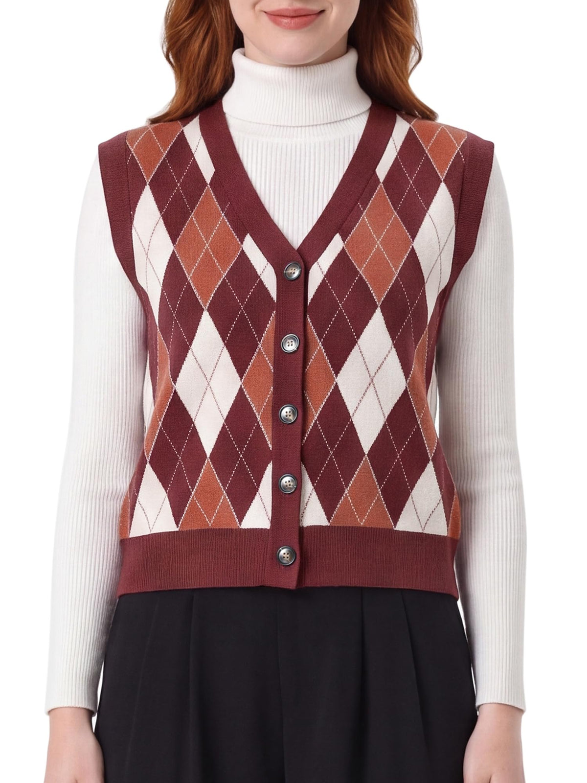 Allegra K Sweater Vest for Women's School Uniform Argyle Button Down Vest