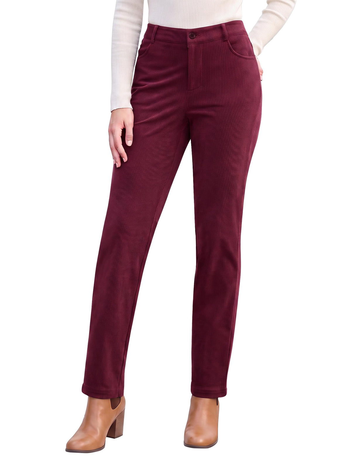 Vetinee Corduroy Pants for Women Elastic High Waisted Straight Leg Trousers