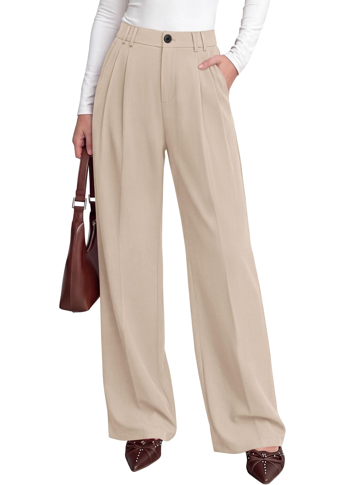 PRETTYGARDEN Women's Dress Pants Wide Leg Flowy Trousers