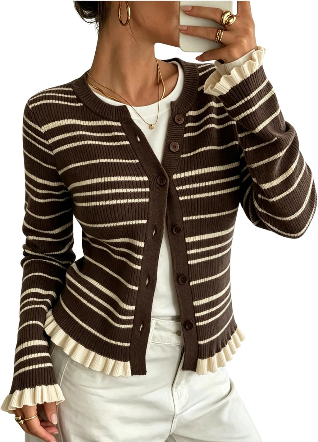 SOLY HUX Women's Striped Button Up Cardigan Sweaters Long Sleeve Sweater