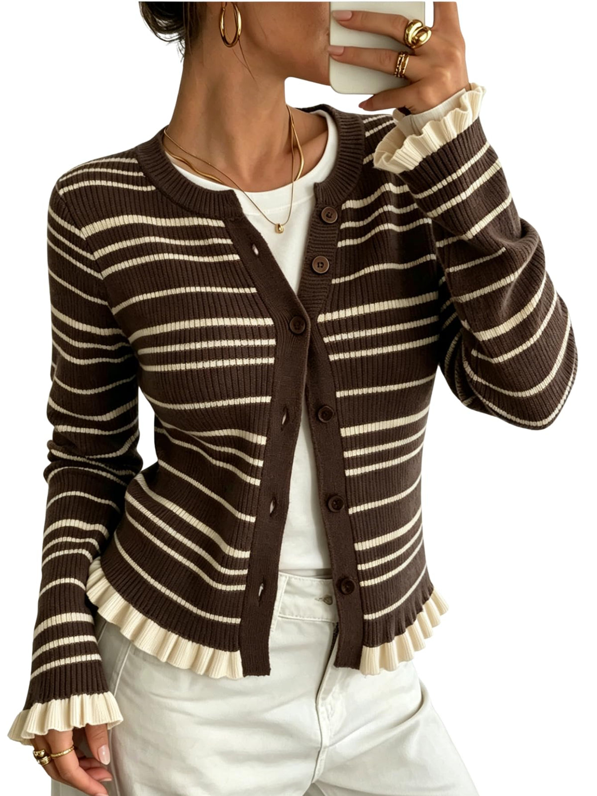 SOLY HUX Women's Striped Button Up Cardigan Sweaters Long Sleeve Sweater