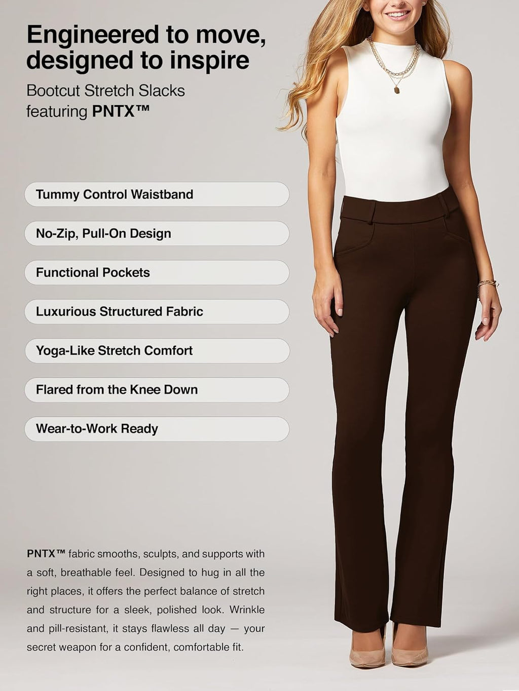 Conceited Stretch Slacks for Women - Wear to Work - Tummy Control Waistband - Bootcut Dress Pants with Pockets