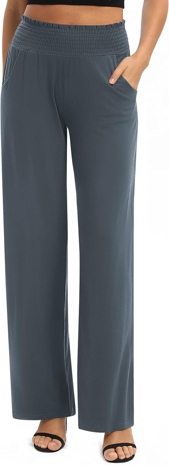 EXCHIC Women's Loose Straight Leg Palazzo Pants High Elastic Waist Causal Trousers with Pockets