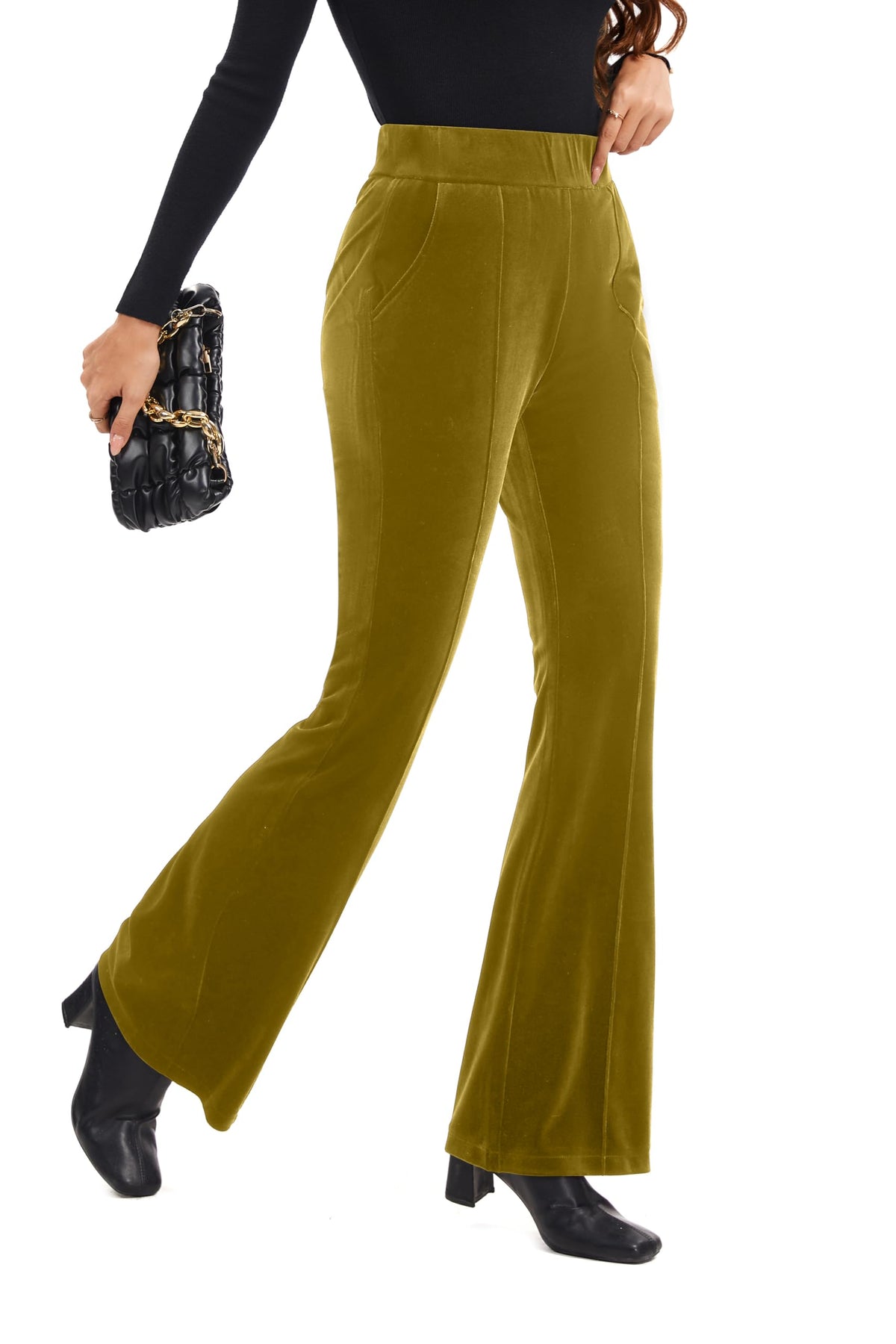 FUNYYZO Velvet Pants Women Flare Pull On Elastic Waist Holiday Outfits