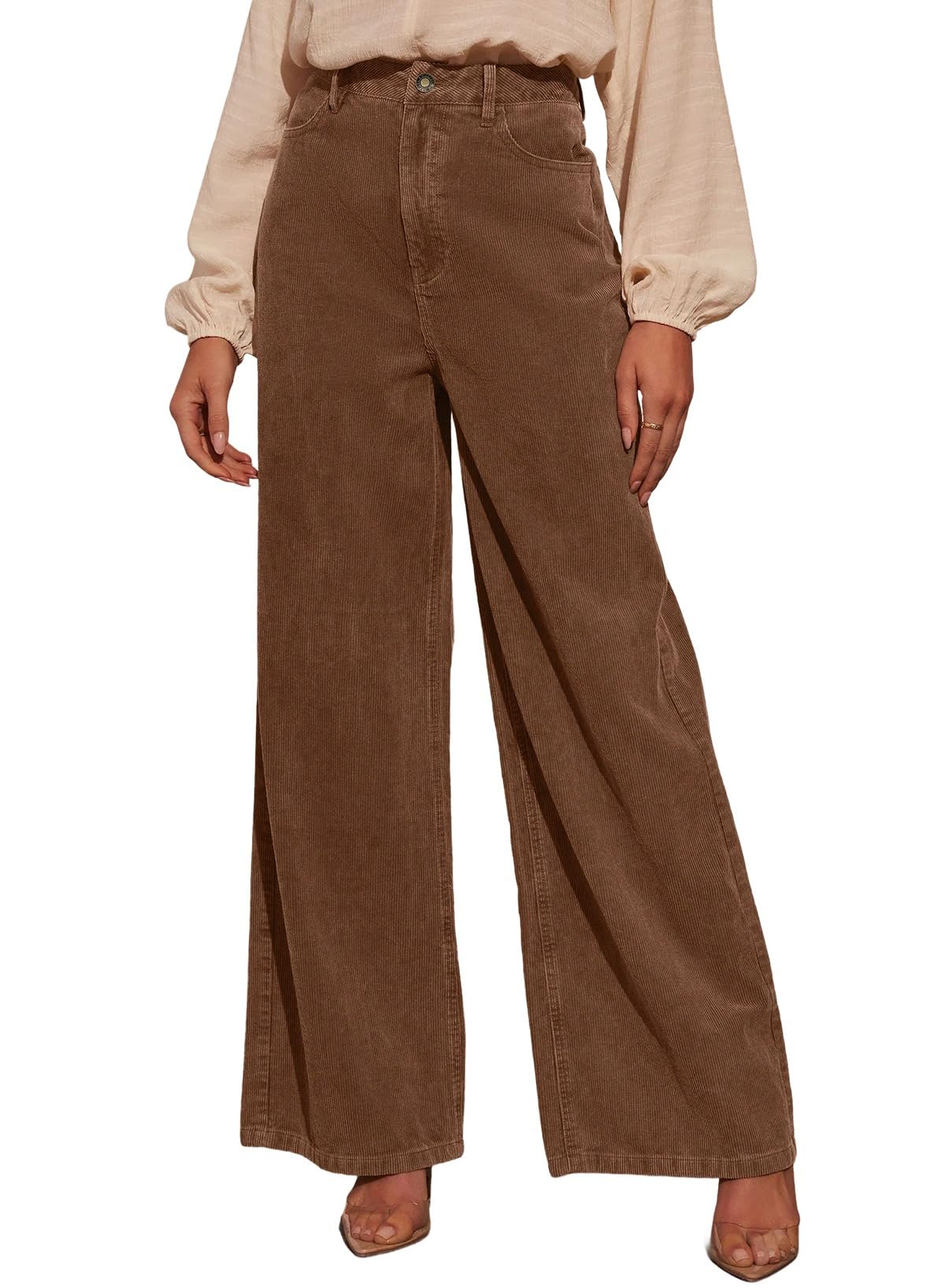 Sidefeel Women's Wide Leg Corduroy Pants High Waisted Baggy Trousers