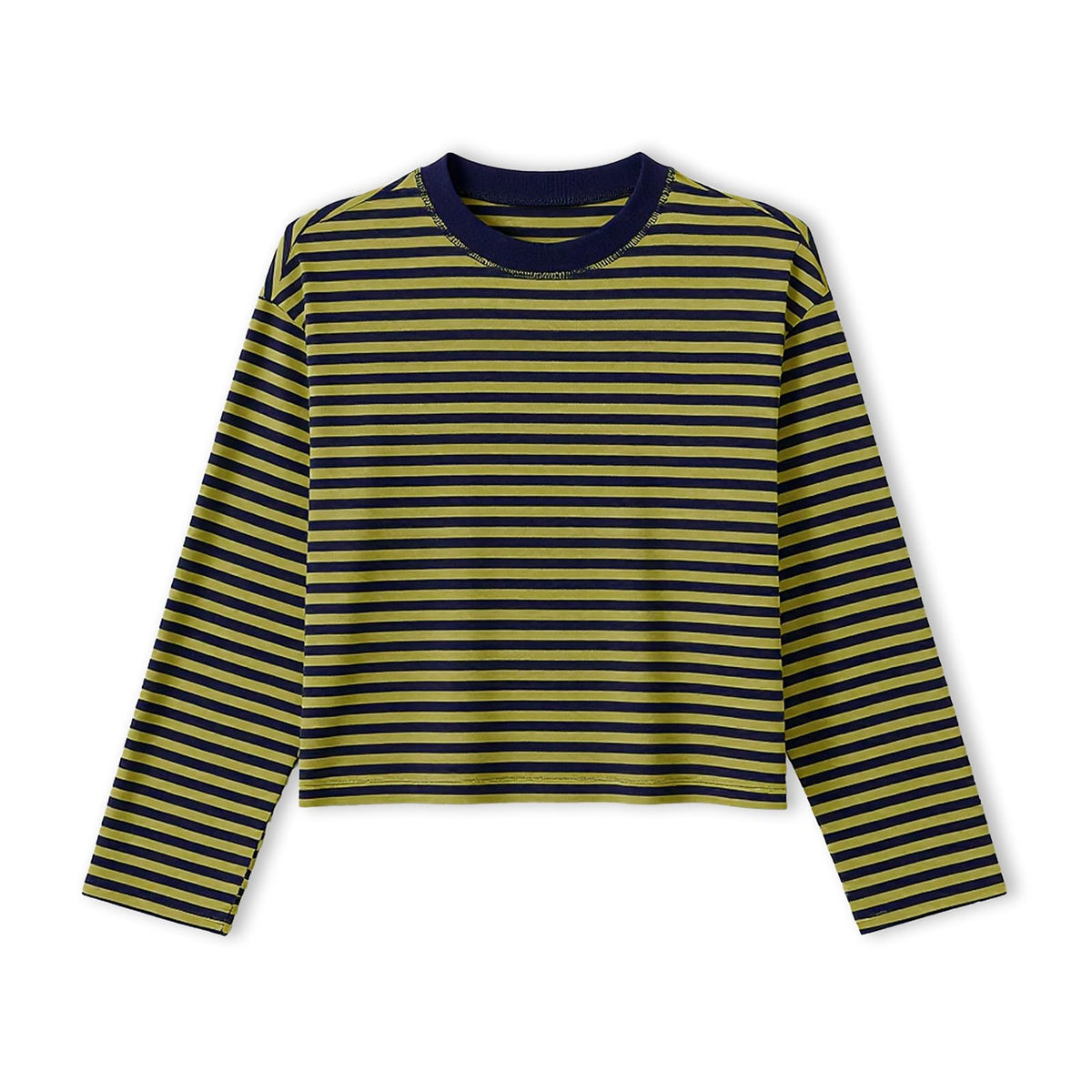 Striped Bloom Long Sleeve Shirt for Women Boxy Tee Top Streetwear