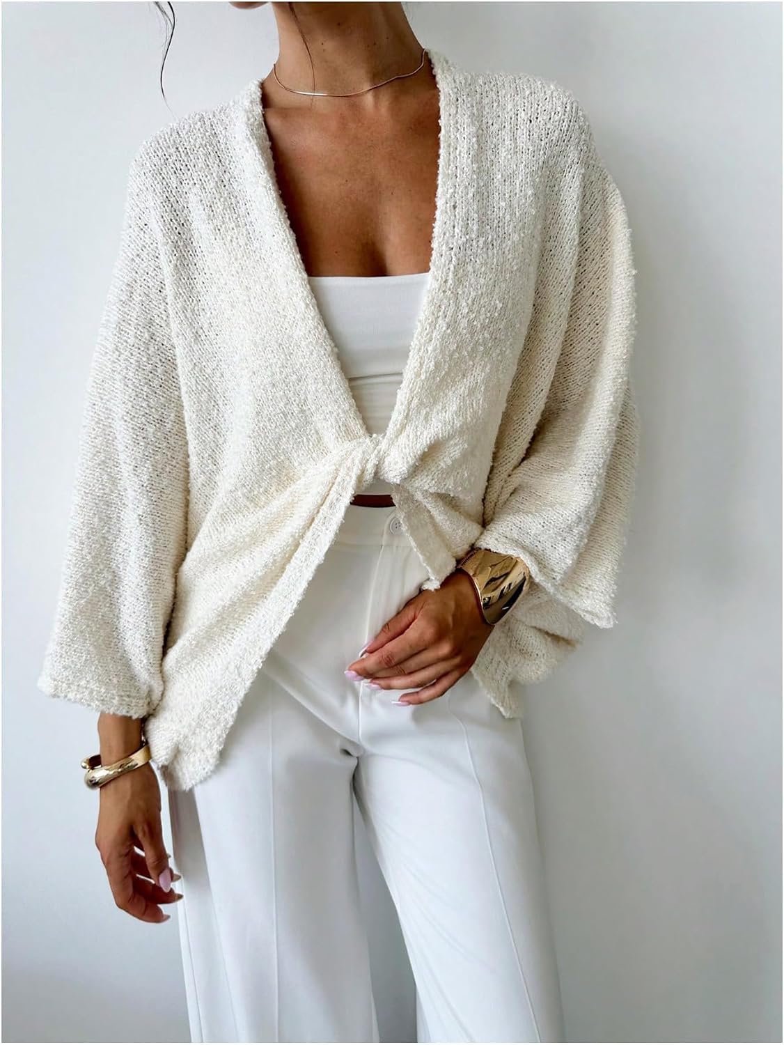 GORGLITTER Women's Oversized Fall Wrap Sweater Cropped Bat Wing Knit Tops