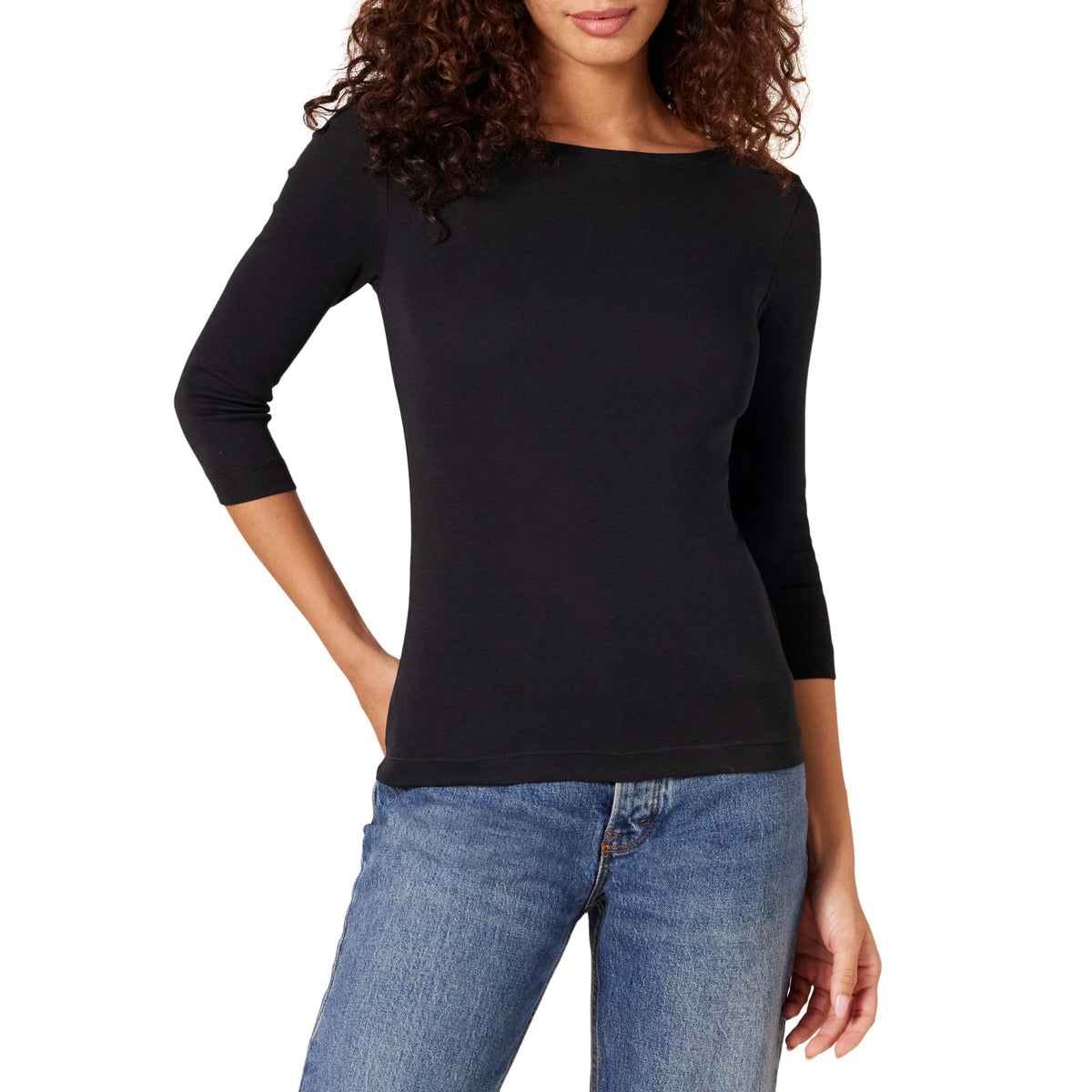 Amazon Essentials Women's Slim-Fit 3/4 Sleeve Boat Neck Cotton Modal T-Shirt
