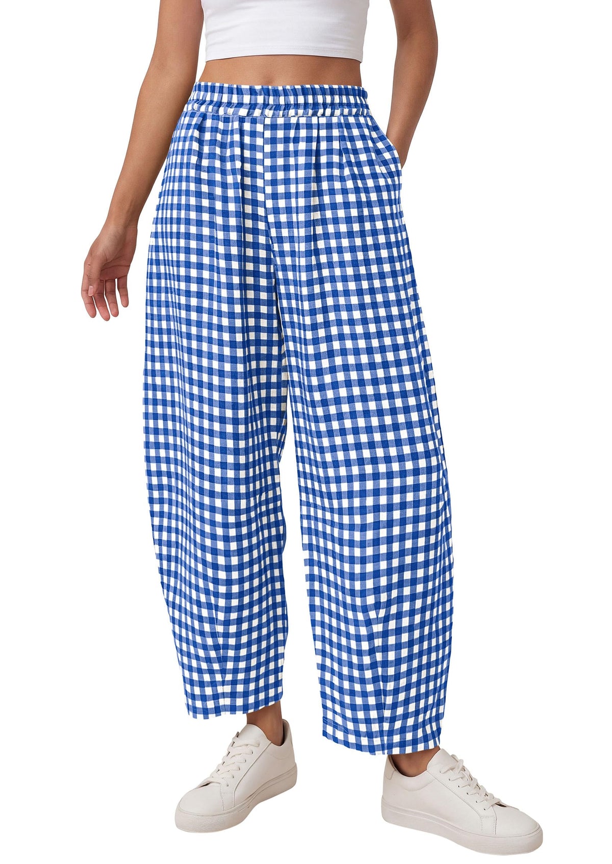 PRETTYGARDEN Plaid Barrel Pants Women Summer Bottoms