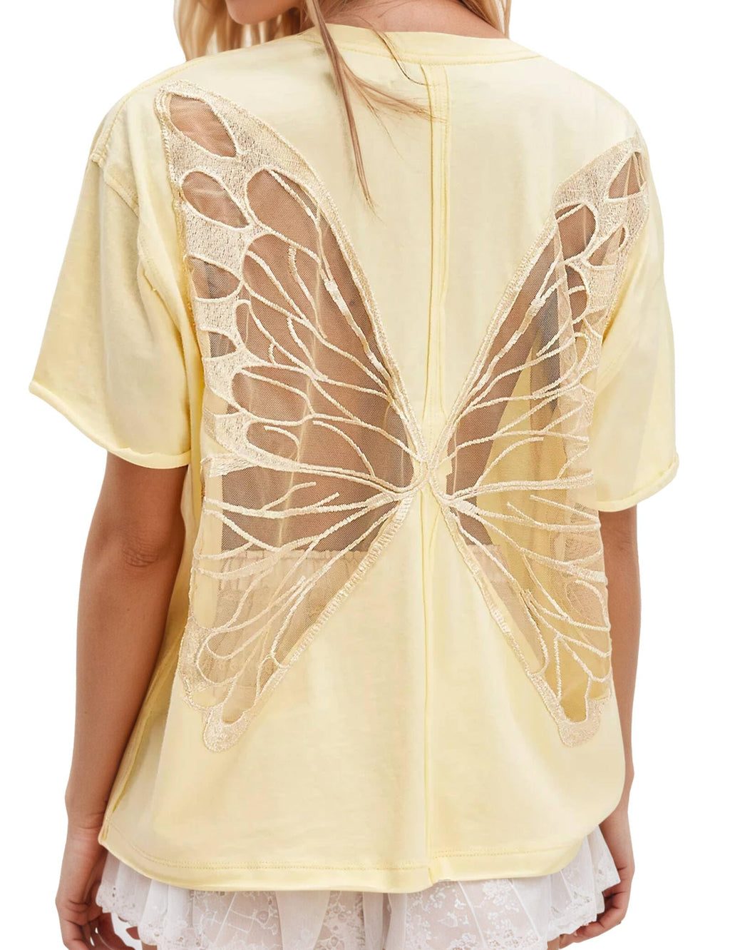 Women's Gothic Sheer Butterfly T Shirts Short Sleeve Goth Top Oversized Tee