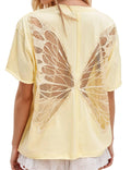 Women's Gothic Sheer Butterfly T Shirts Short Sleeve Goth Top Oversized Tee