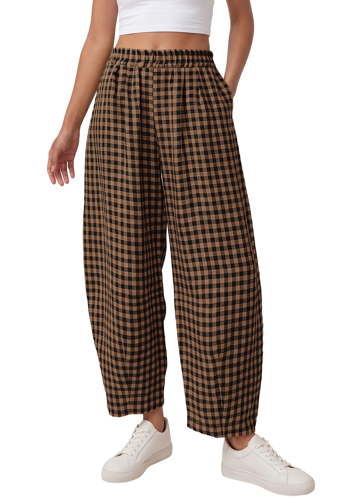 PRETTYGARDEN Plaid Barrel Pants Women Summer Bottoms