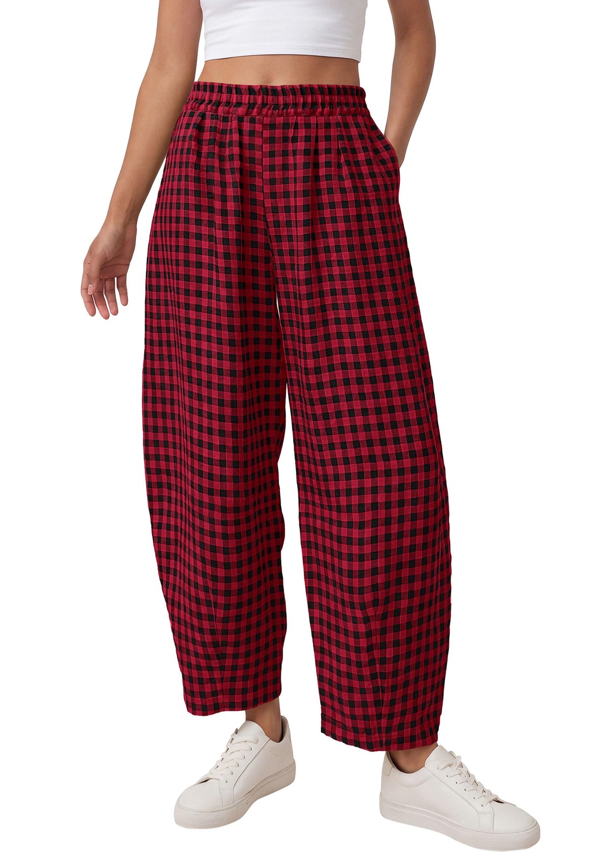 PRETTYGARDEN Plaid Barrel Pants Women Summer Bottoms