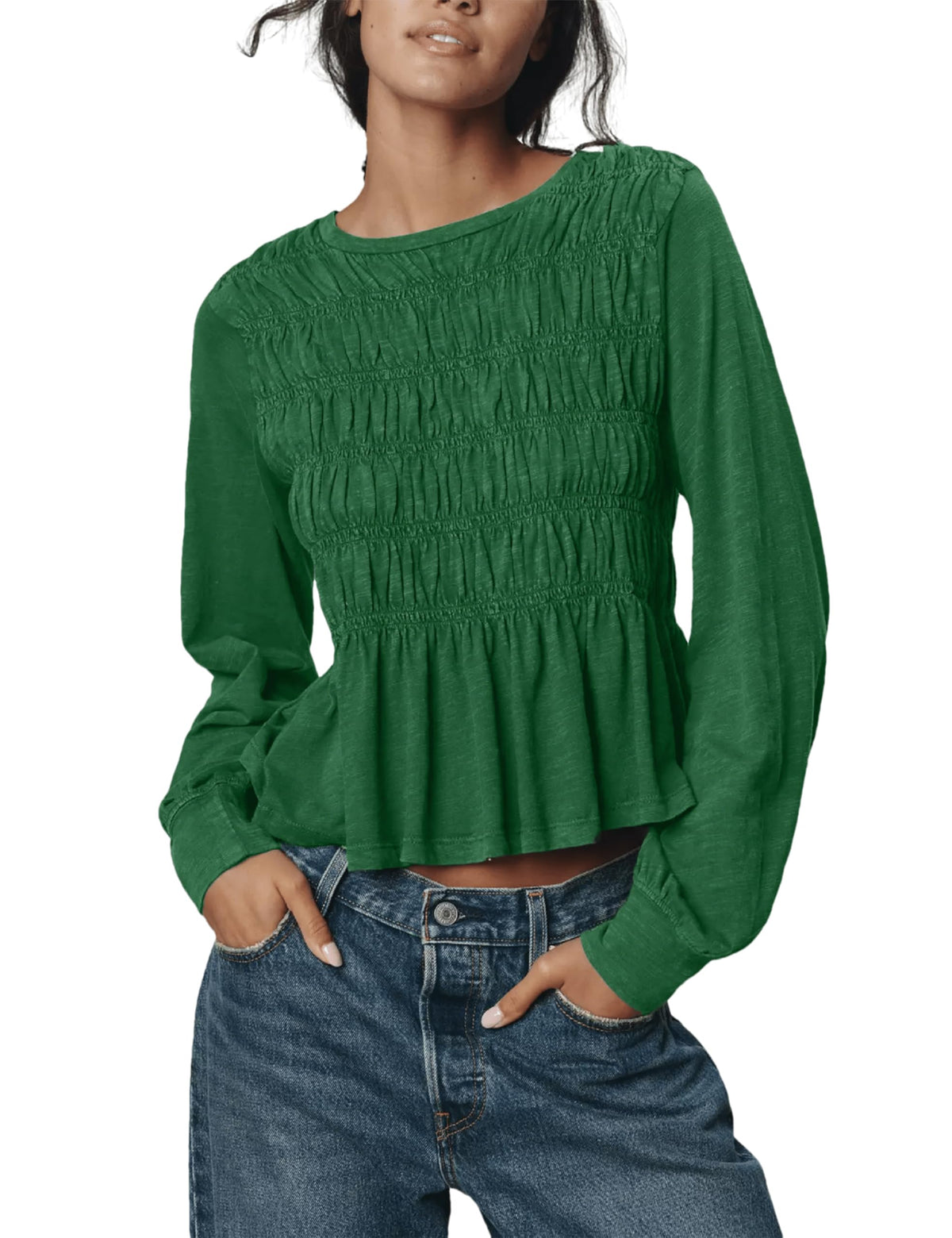 OPCAKM Peplum Babydoll Tops for Women Flowy Long Sleeve Blouse