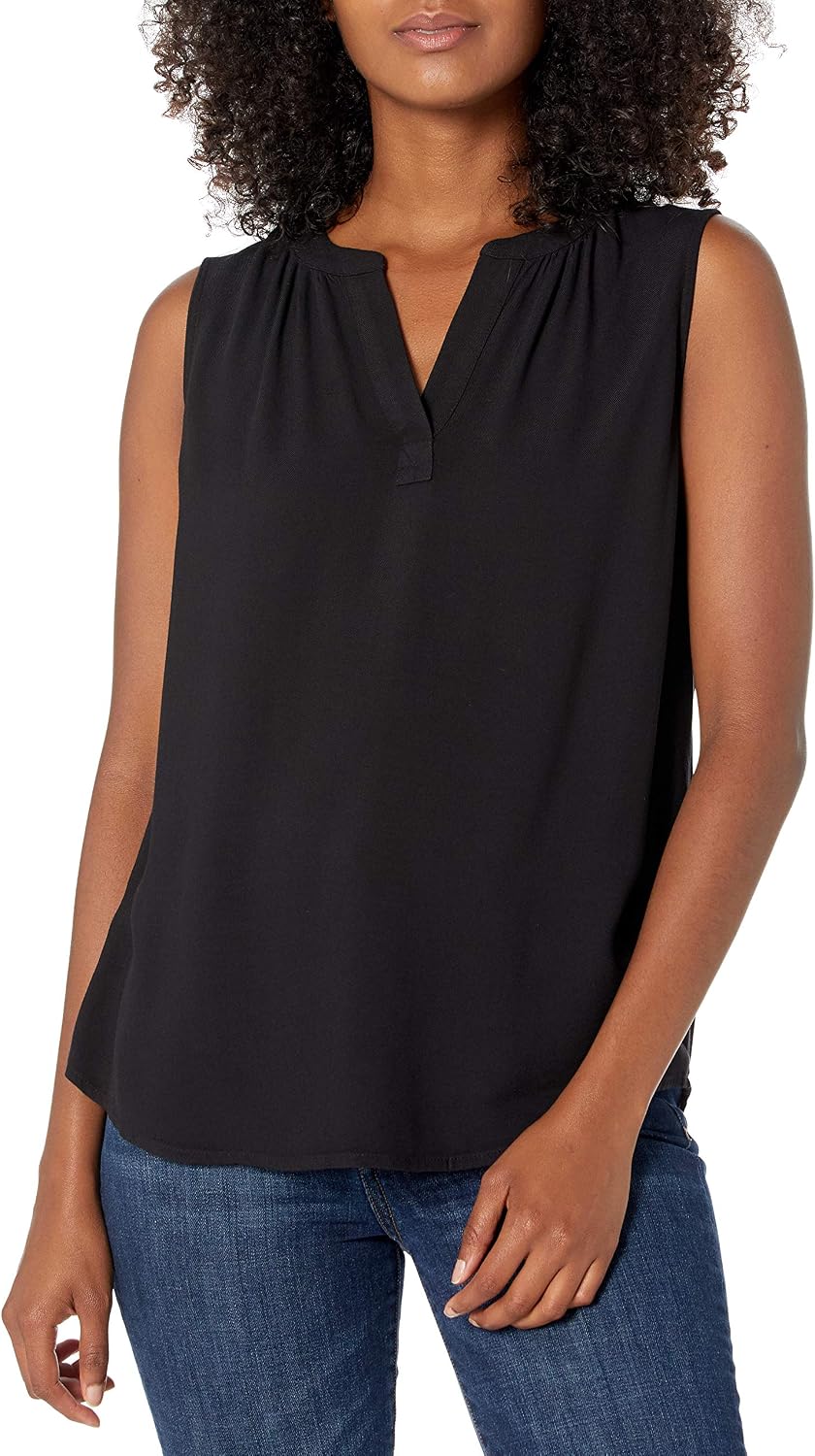 Amazon Essentials Women's Relaxed Fit Sleeveless V-Neck Woven Shirt