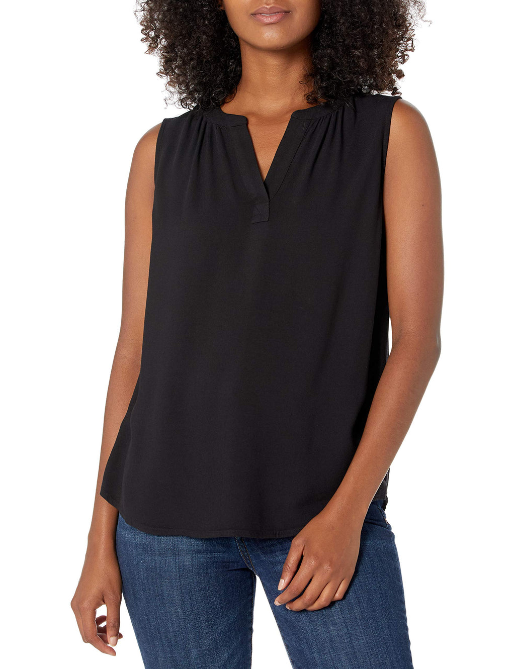 Amazon Essentials Women's Relaxed Fit Sleeveless V-Neck Woven Shirt