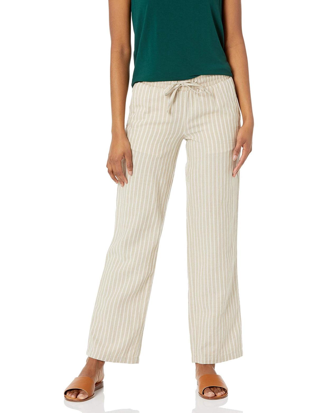 Amazon Essentials Women's Linen Blend Drawstring Relaxed Fit Wide Leg Pants (Available in Plus Size)