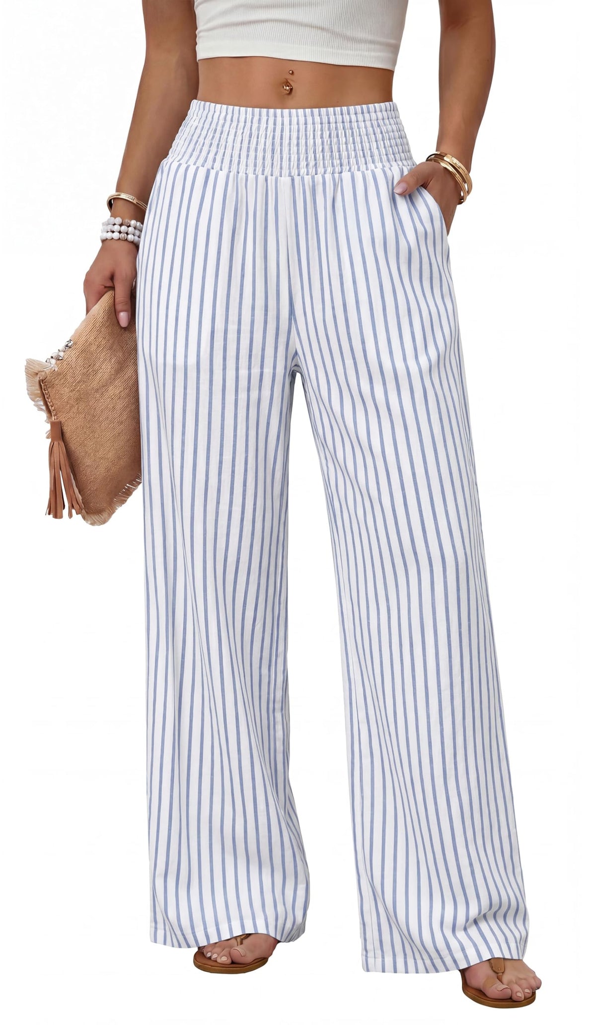 Sampeel Wide Leg Pants Woman High Waist Trousers with Pockets Casual Lounge