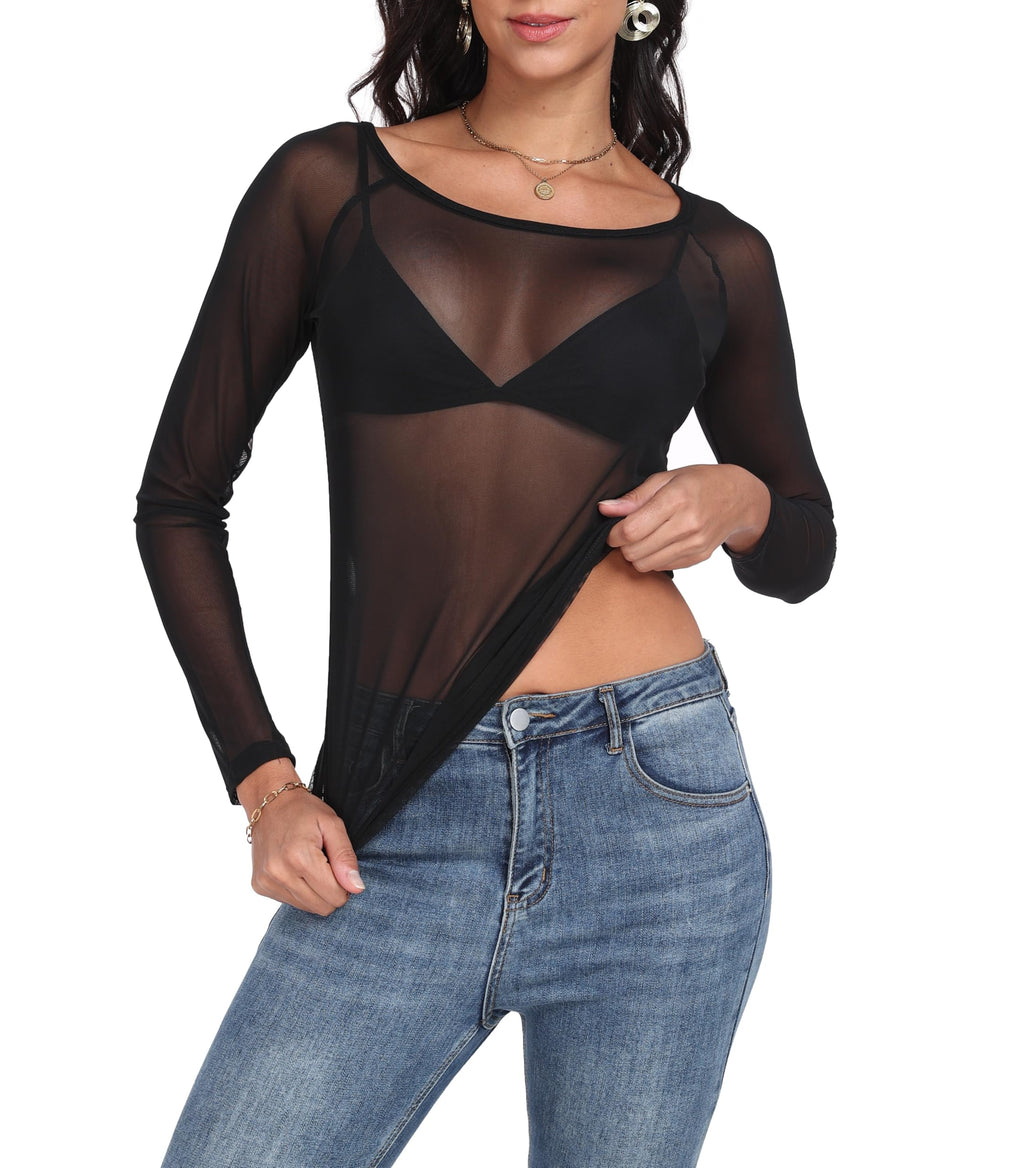 Womens Mesh Tops Long Sleeve Sheer Shirts Fitted Crewneck See Through Sexy Top Clubwear Party Club Night Blouses