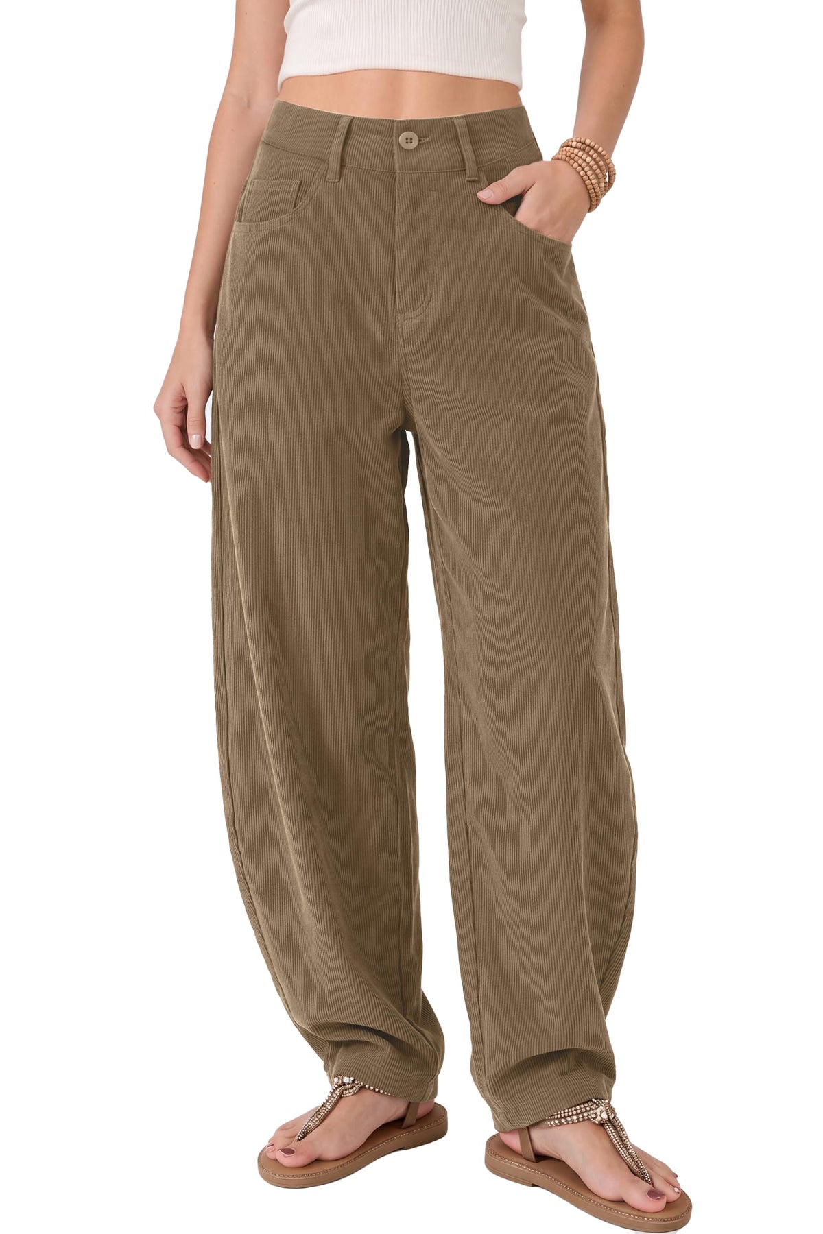 KICZOY Womens Corduroy Barrel Pants Mid Rise Baggy Wide Leg Work Trousers