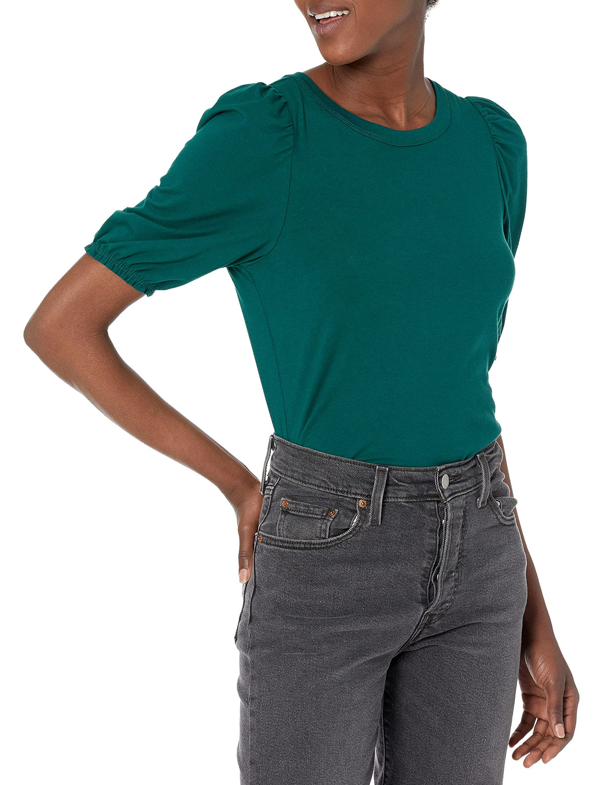 Amazon Essentials Women's Regular-Fit Twist Puff Sleeve Crewneck T-Shirt
