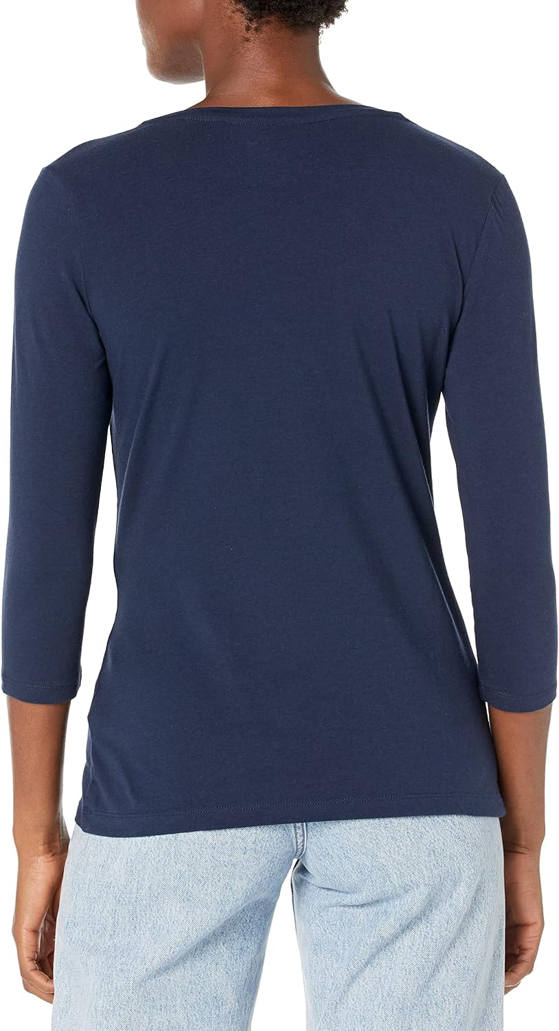 Amazon Essentials Women's Regular-Fit 3/4 Sleeve V-Neck Cotton Modal T-Shirt (Available in Plus Size)