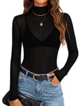 ZESICA Women's Mesh Sheer Turtleneck Long Sleeve Going Out Tops
