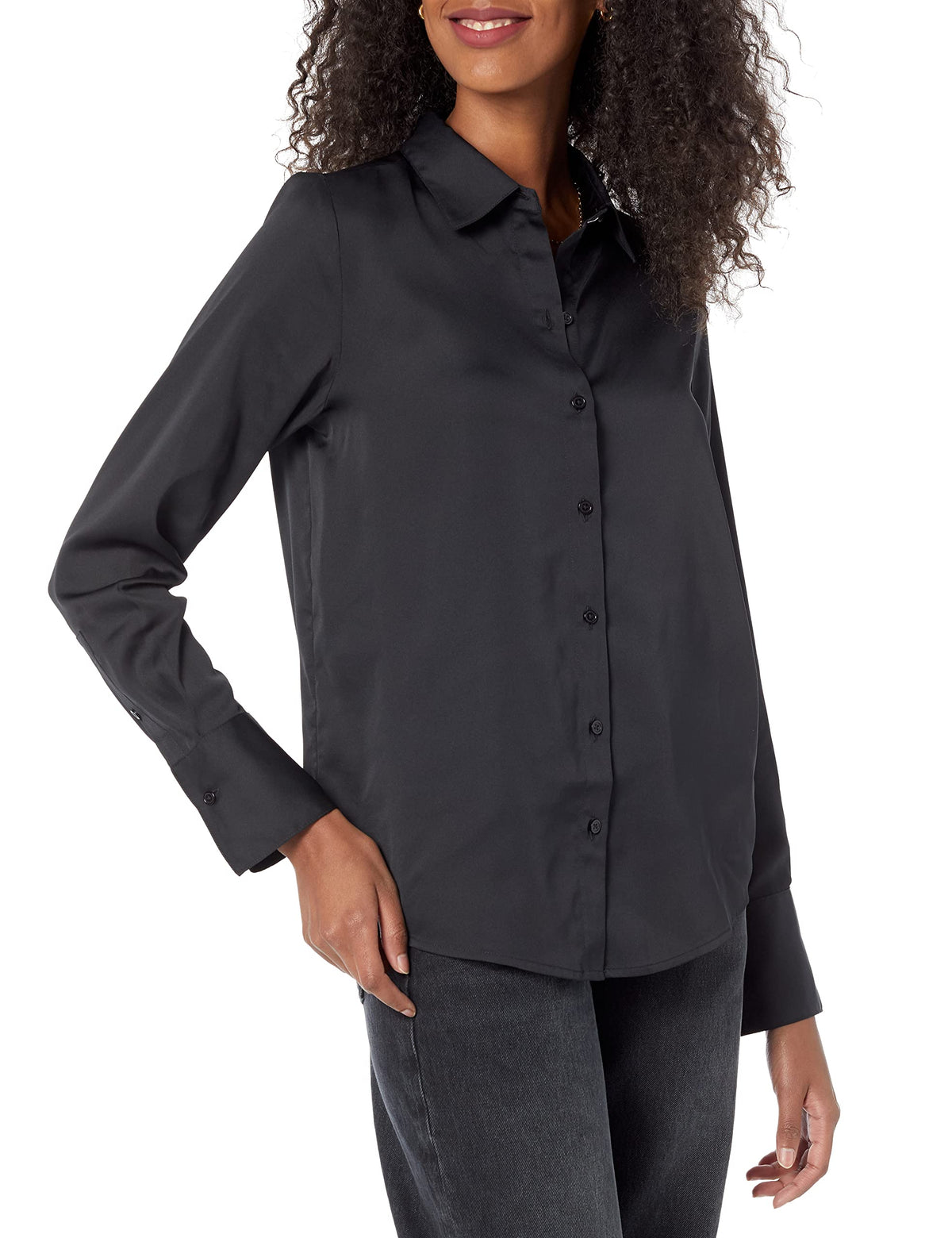 Amazon Essentials Women's Regular-Fit Long Sleeve Satin Button Down Blouse, Dressy Collared Shirt