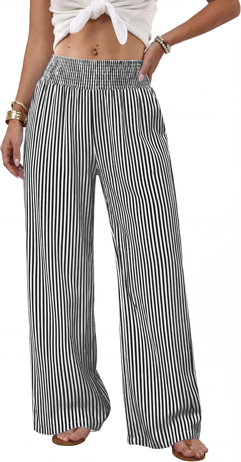 Sampeel Wide Leg Pants Woman High Waist Trousers with Pockets Casual Lounge