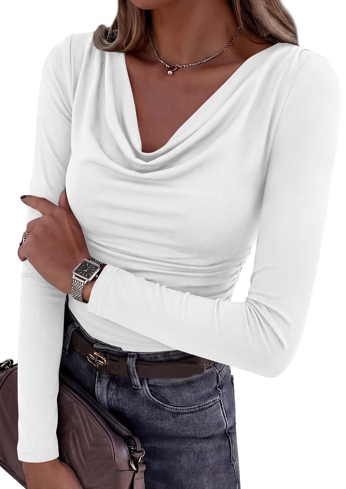 PRETTYGARDEN Women's Cowl Neck Long Sleeve Shirts