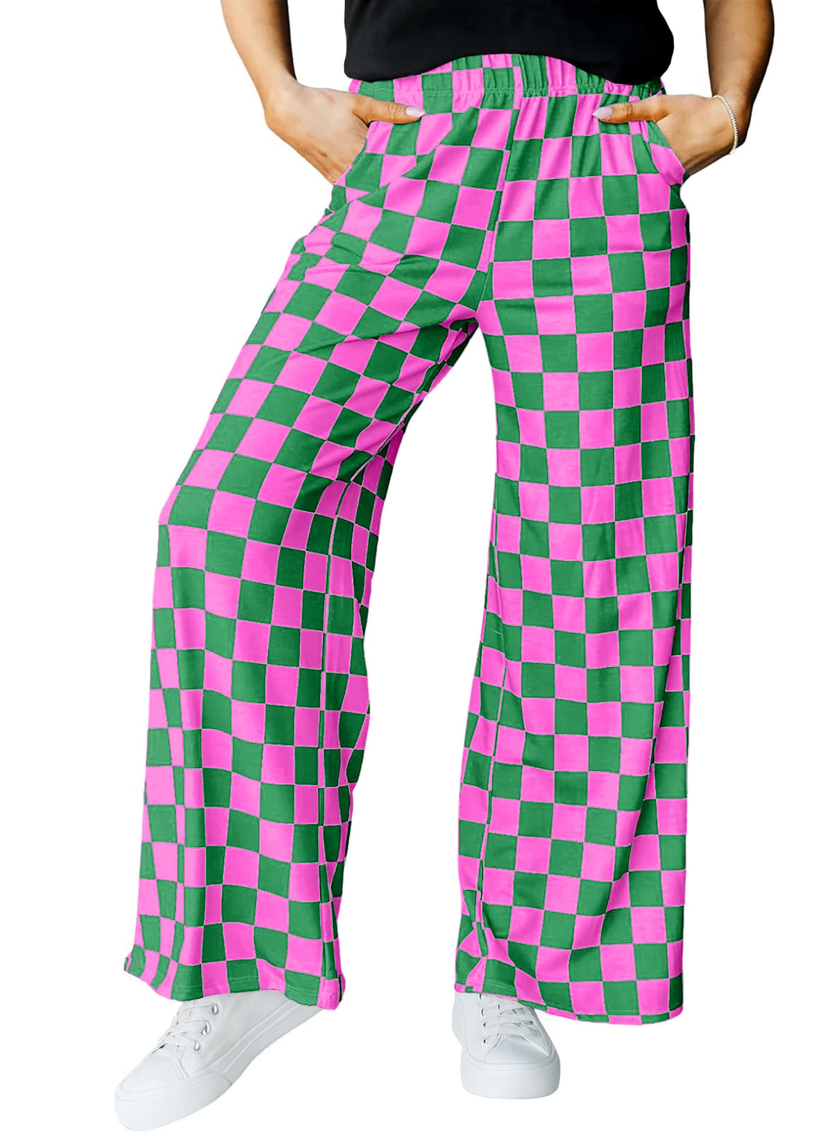 IWOLLENCE Women's Casual Loose Checkered Wide Leg Pants High Waist Straight Lounge Y2K Gingham Trousers