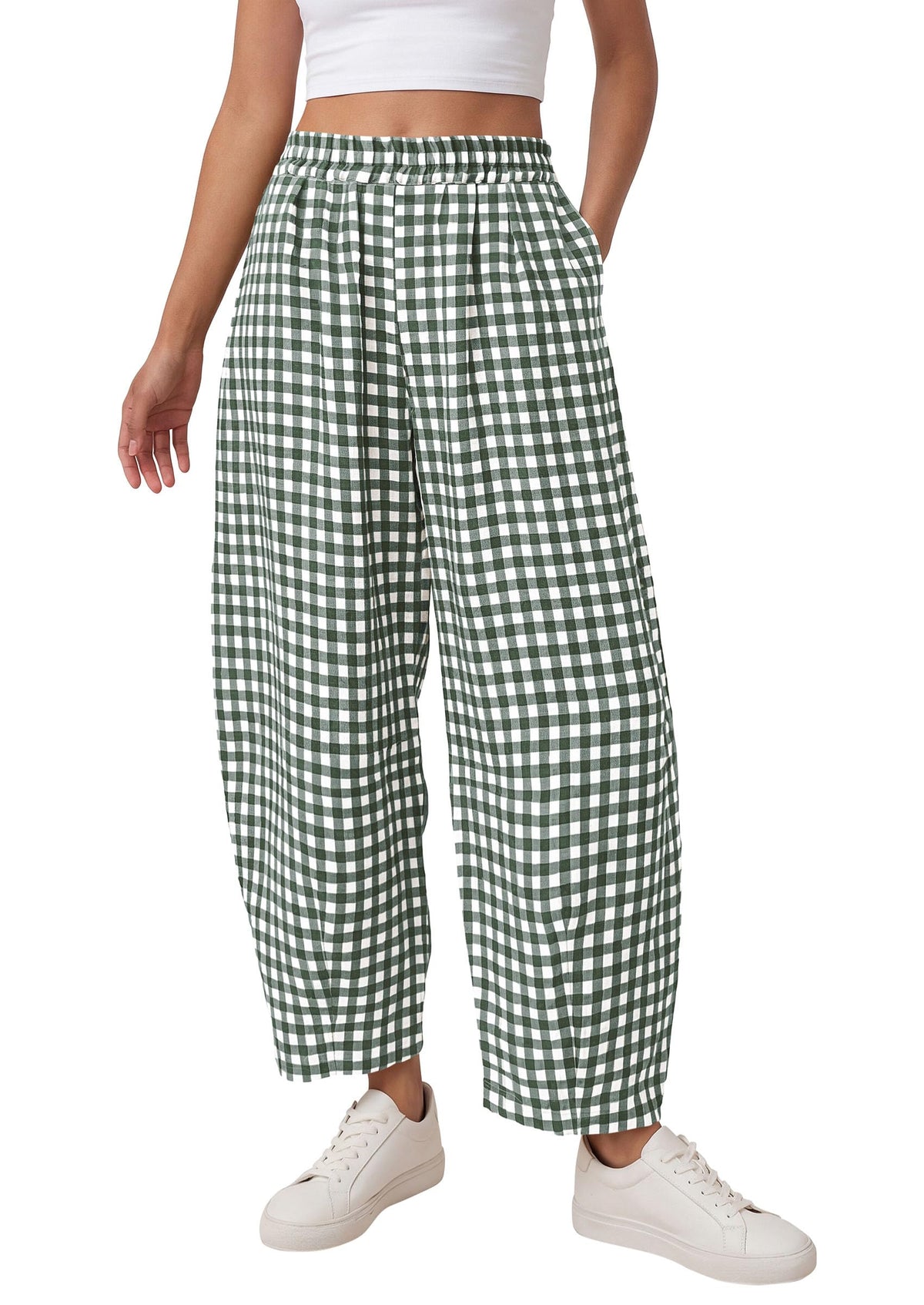 PRETTYGARDEN Plaid Barrel Pants Women Summer Bottoms
