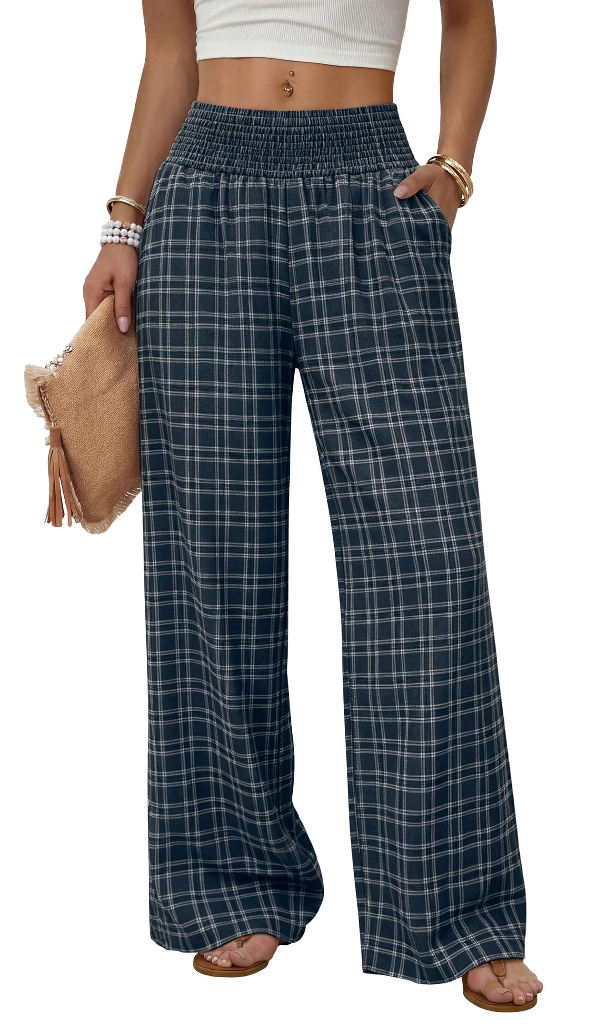 Sampeel Wide Leg Pants Woman High Waist Trousers with Pockets Casual Lounge