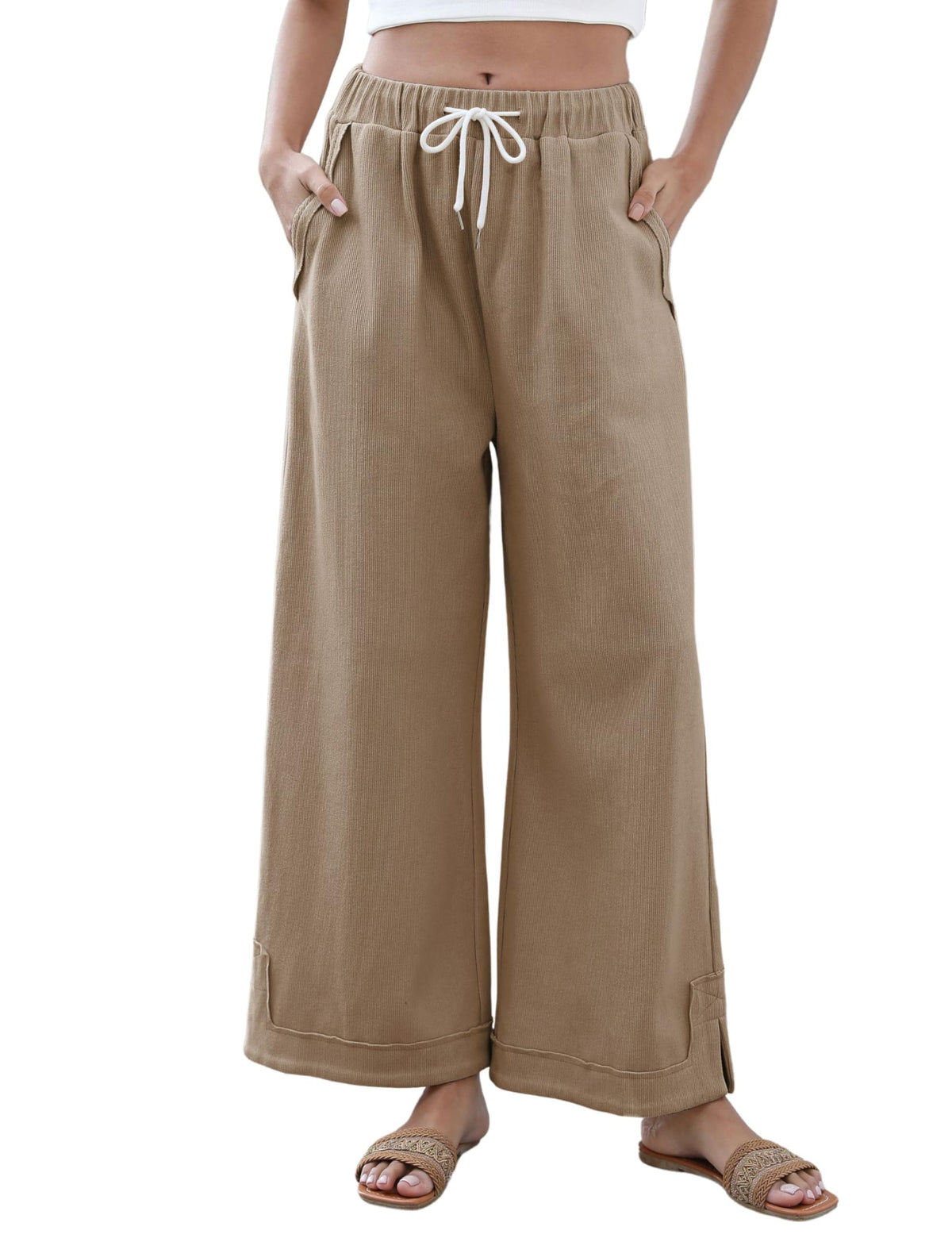 Athlisan Womens Baggy Wide Leg Palazzo Pants Casual Loose Drawstring Elastic Waisted Lounge Trousers with Pockets