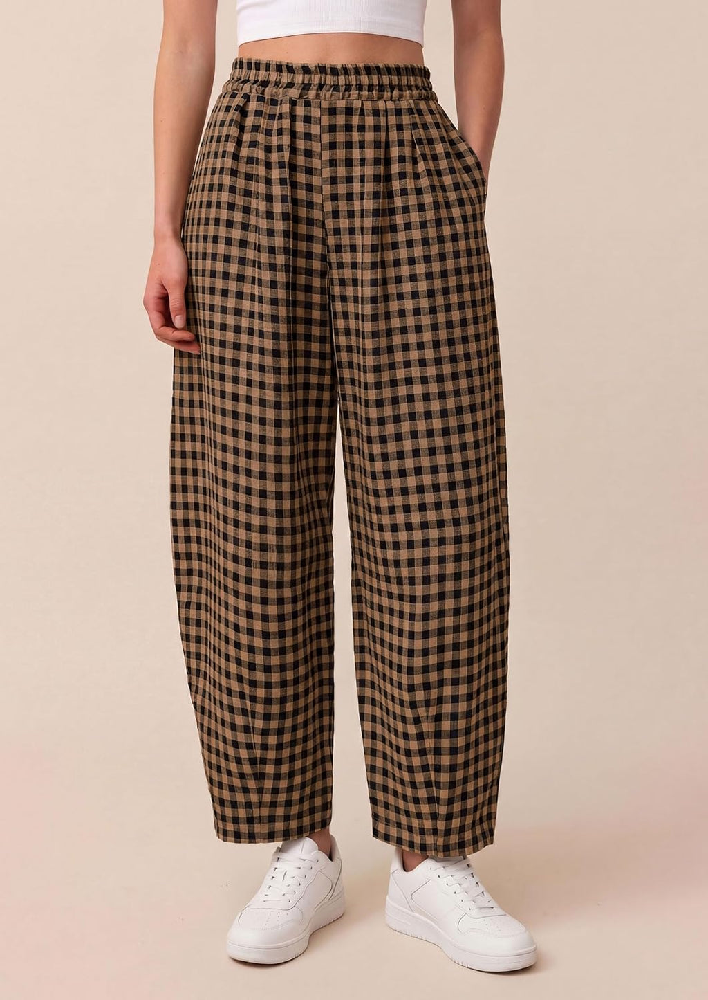 PRETTYGARDEN Plaid Barrel Pants Women Summer Bottoms