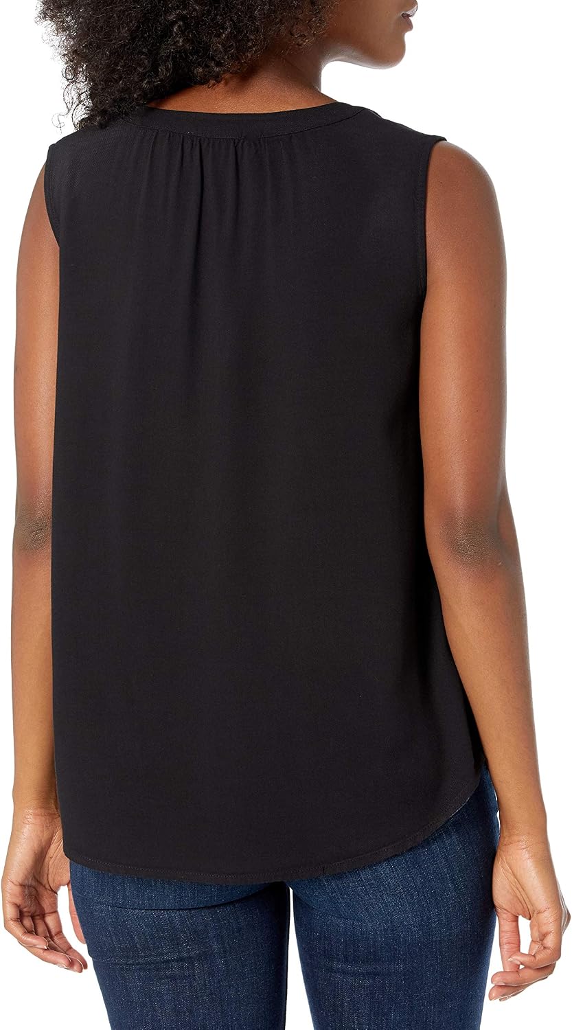 Amazon Essentials Women's Relaxed Fit Sleeveless V-Neck Woven Shirt