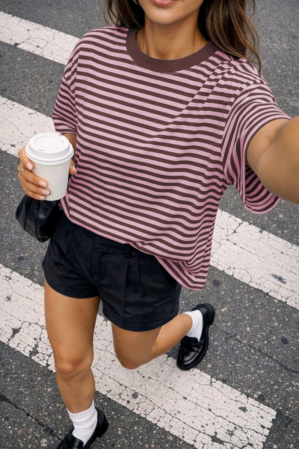 CHYRII Womens Oversized Striped T Shirts Short Sleeve Fashion 2026 Casual Crewneck Summer Y2K Clothes