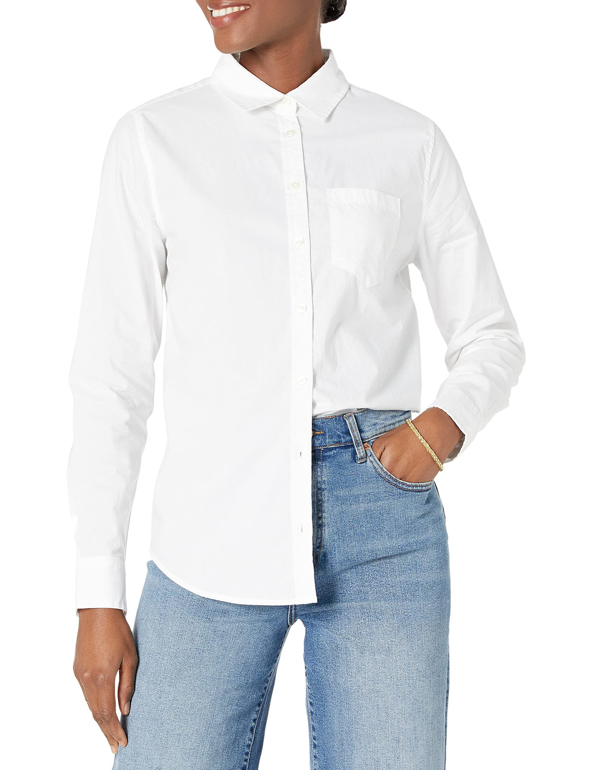 Amazon Essentials Women's Regular-Fit Long-Sleeve Button-Down Cotton Poplin Shirt, Business Casual