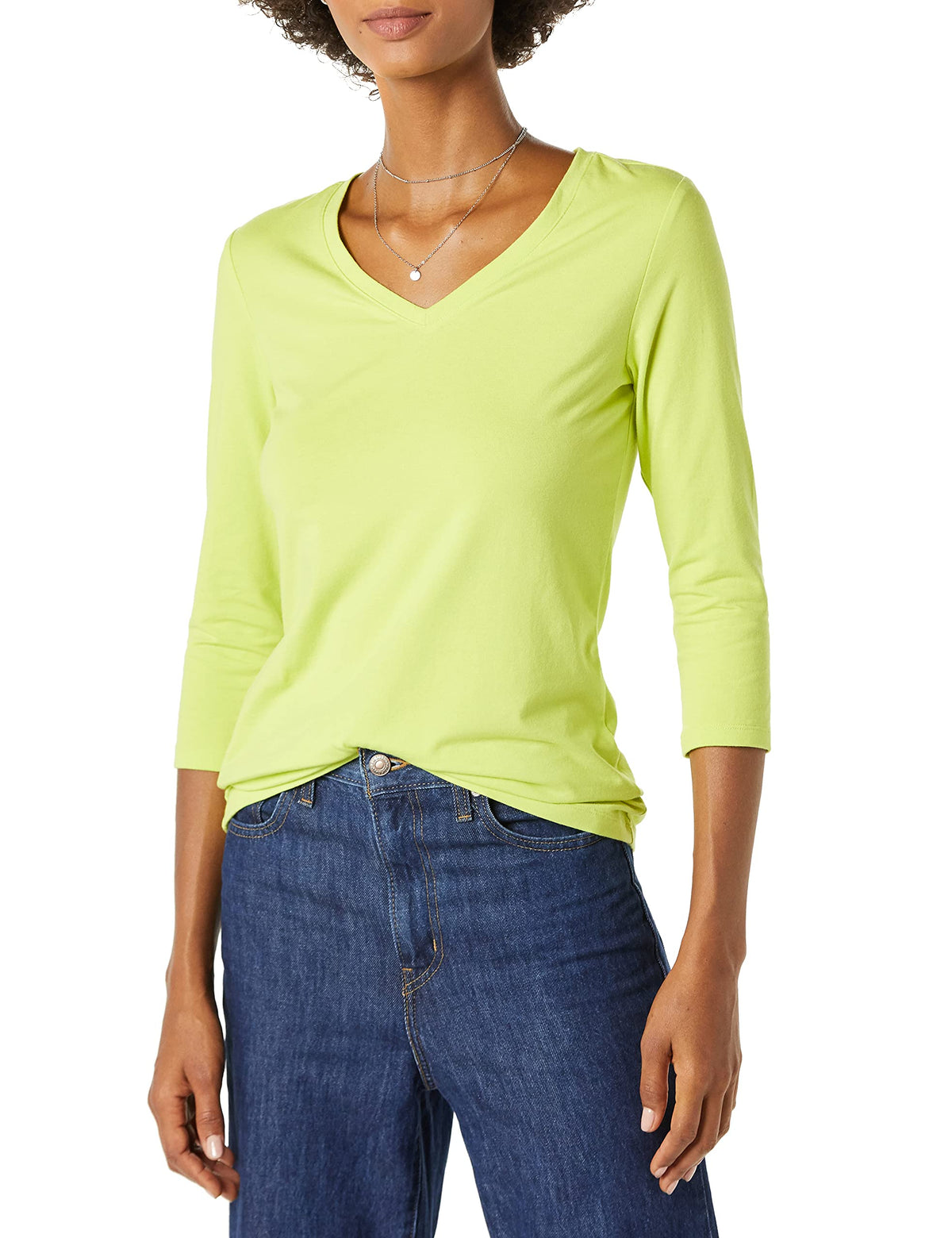 Amazon Essentials Women's Regular-Fit 3/4 Sleeve V-Neck Cotton Modal T-Shirt (Available in Plus Size)
