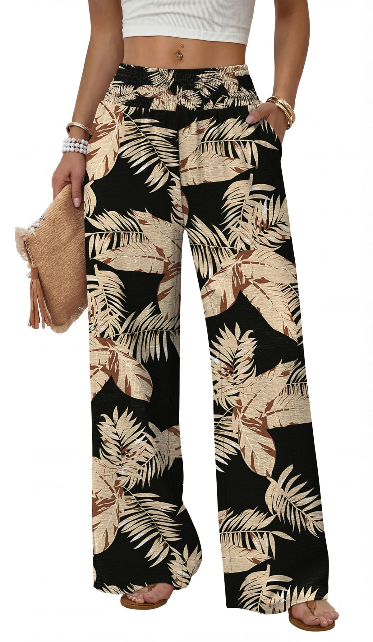 Sampeel Wide Leg Pants Woman High Waist Trousers with Pockets Casual Lounge