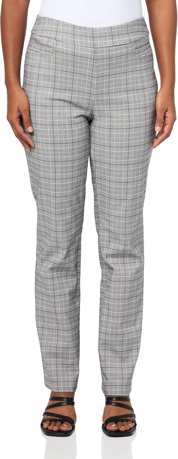 Briggs New York Women’s Pull On Dress Pants 4 Pockets Straight Leg Stretchy Office Casual Work Slacks