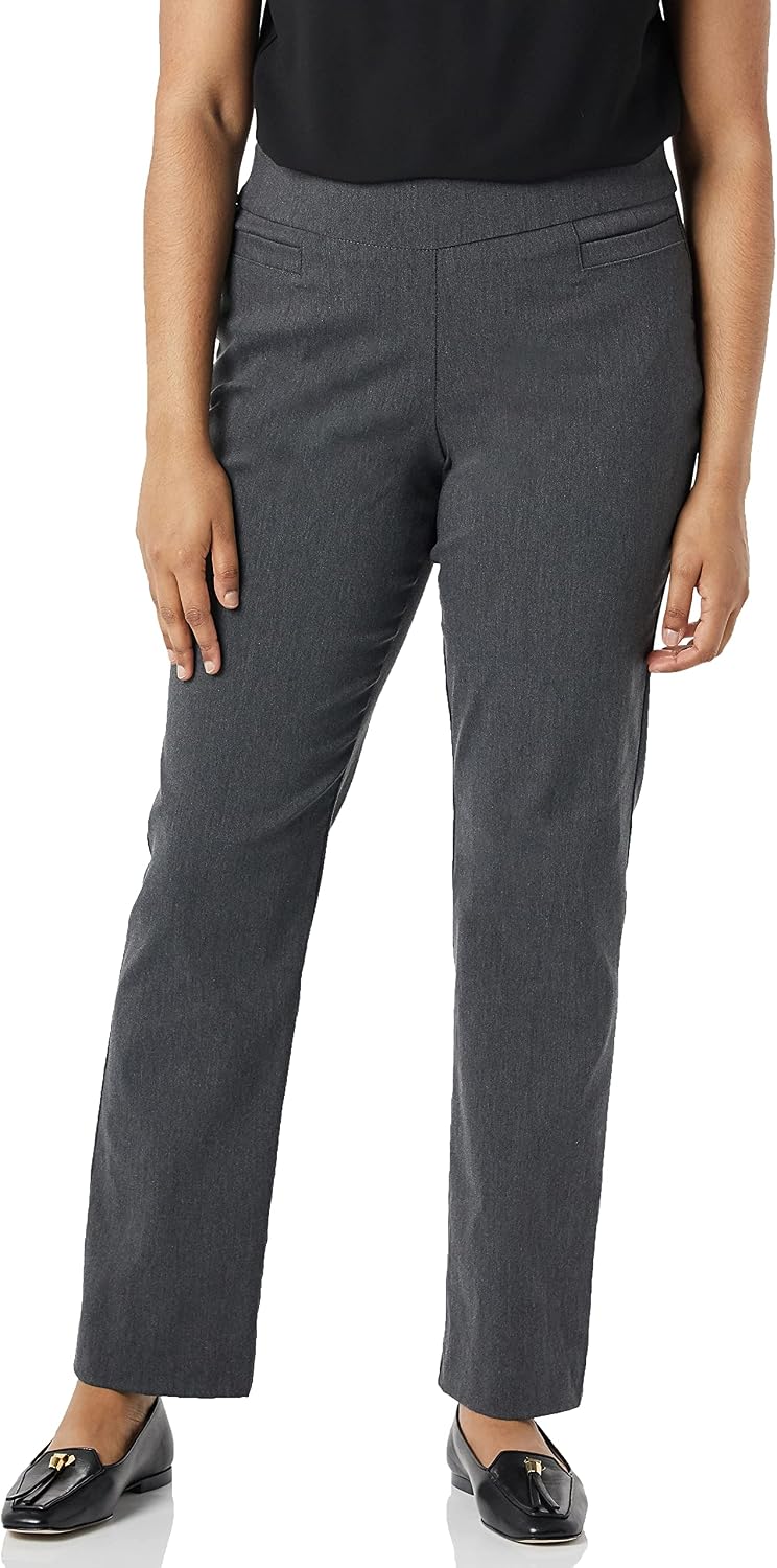 Briggs New York Women’s Pull On Dress Pants 4 Pockets Straight Leg Stretchy Office Casual Work Slacks