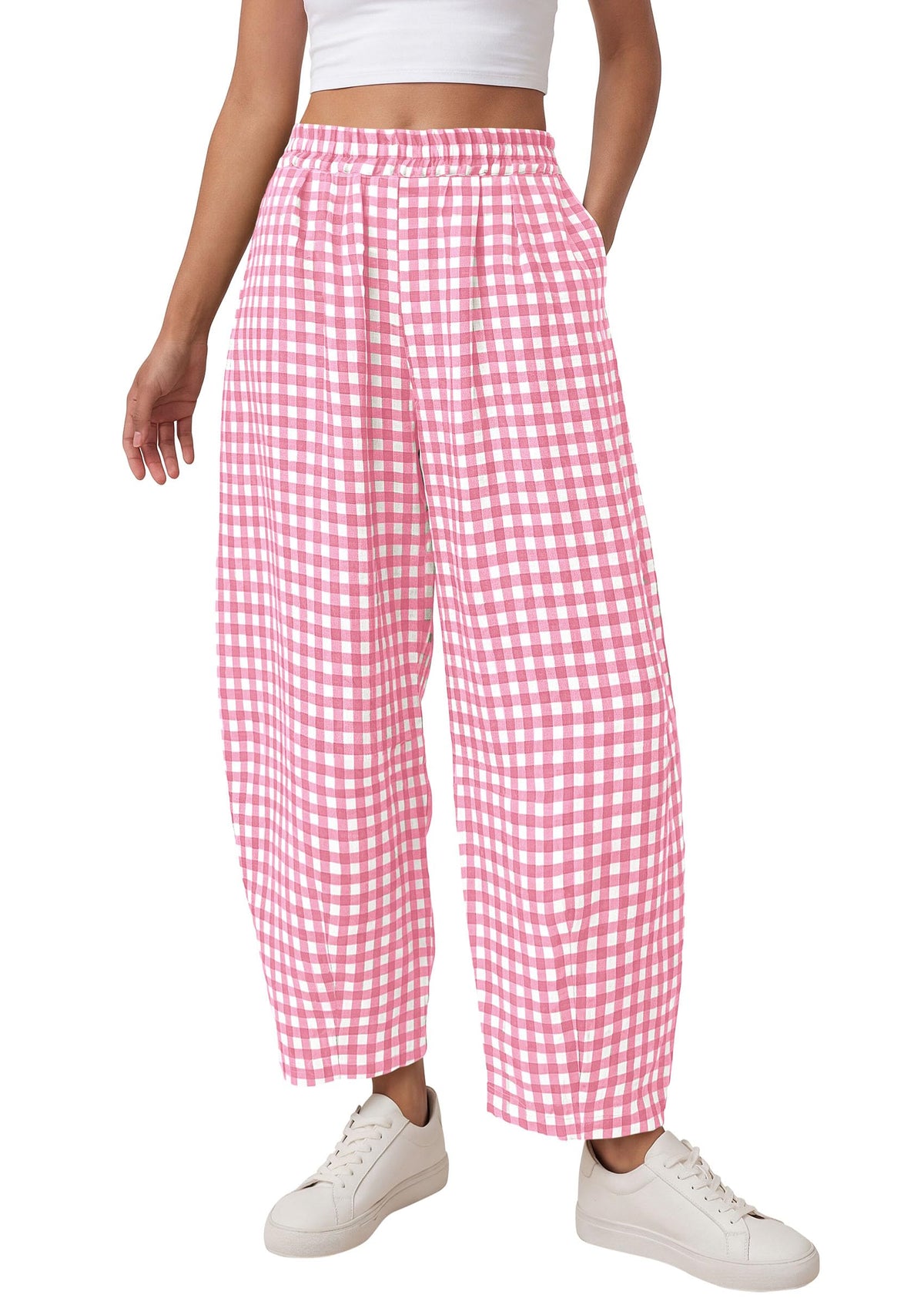 PRETTYGARDEN Plaid Barrel Pants Women Summer Bottoms