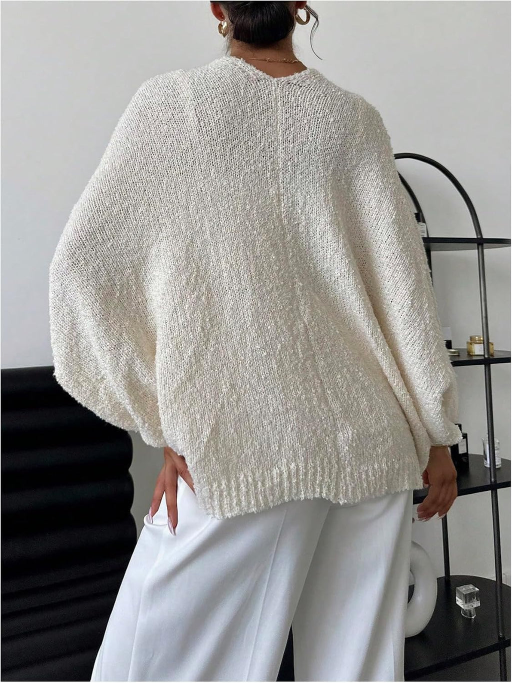 GORGLITTER Women's Oversized Fall Wrap Sweater Cropped Bat Wing Knit Tops
