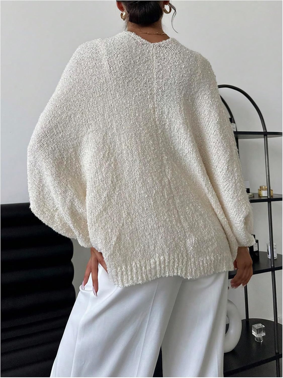 GORGLITTER Women's Oversized Fall Wrap Sweater Cropped Bat Wing Knit Tops