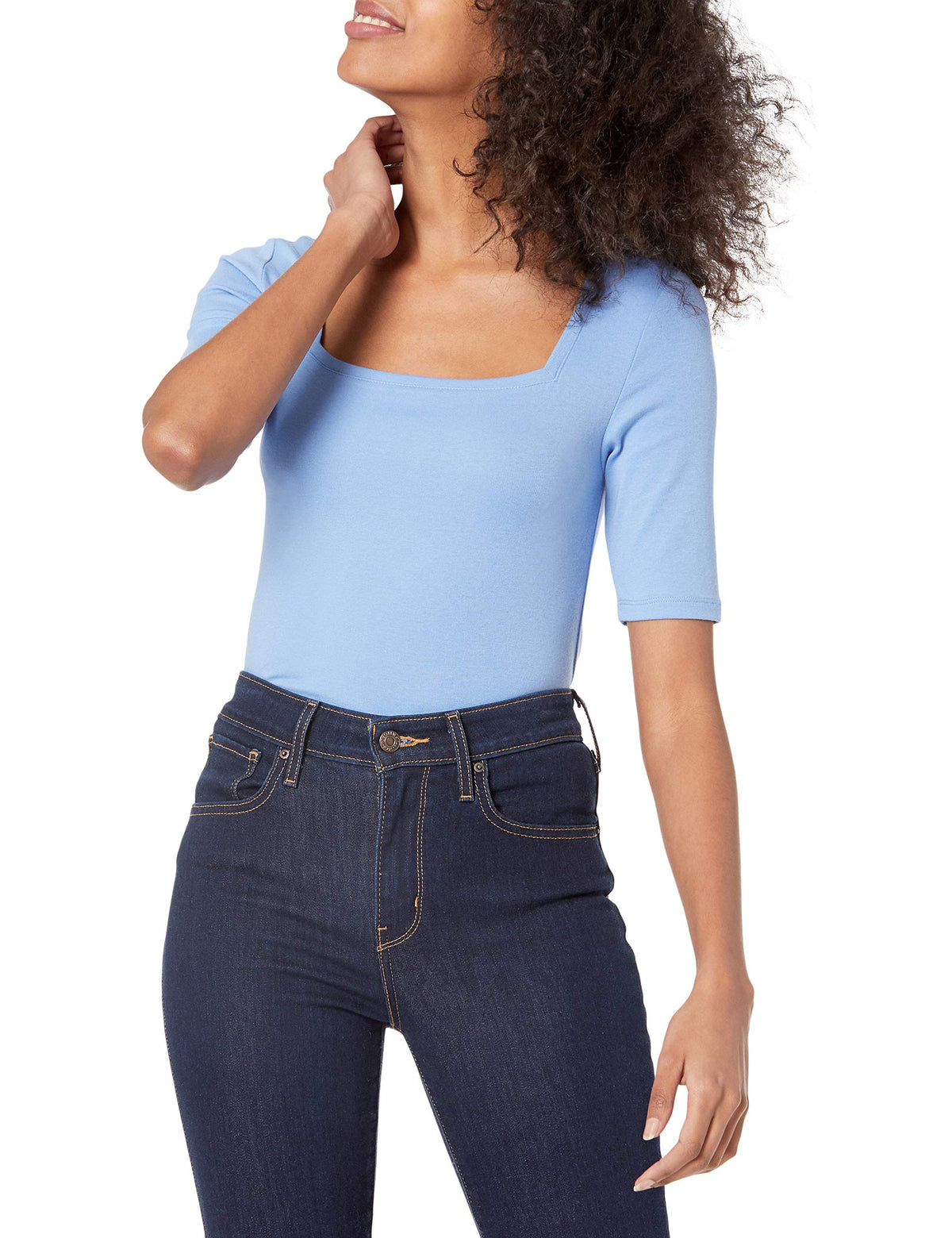 Amazon Essentials Women's Slim Fit Half Sleeve Square Neck Cotton Modal T-Shirt