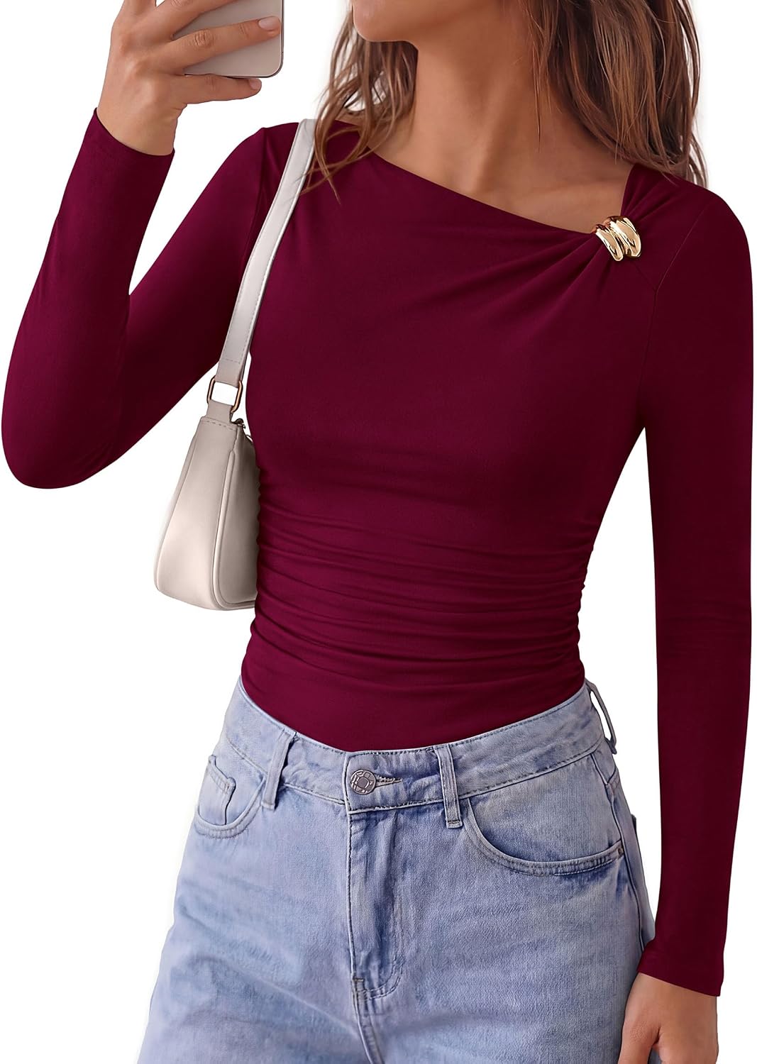 PRETTYGARDEN Long Sleeve Tops for Women Fitted Going Out Top