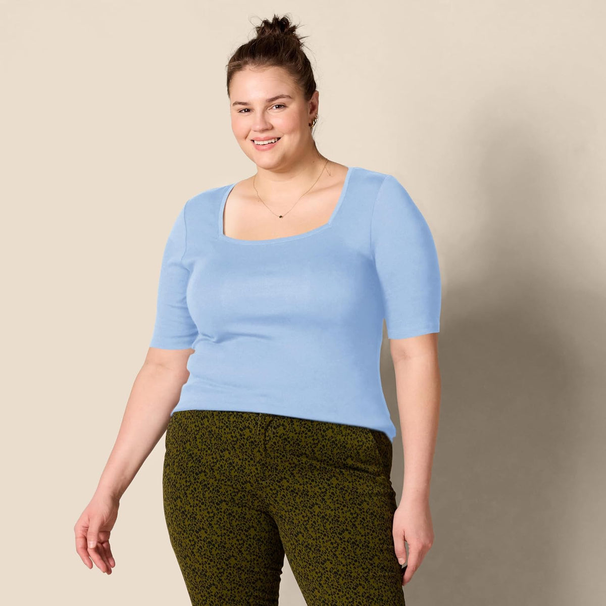 Amazon Essentials Women's Slim Fit Half Sleeve Square Neck Cotton Modal T-Shirt