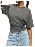 Milumia Women's Cinched Waist Striped Dolman Sleeves T Shirts Going Out Top
